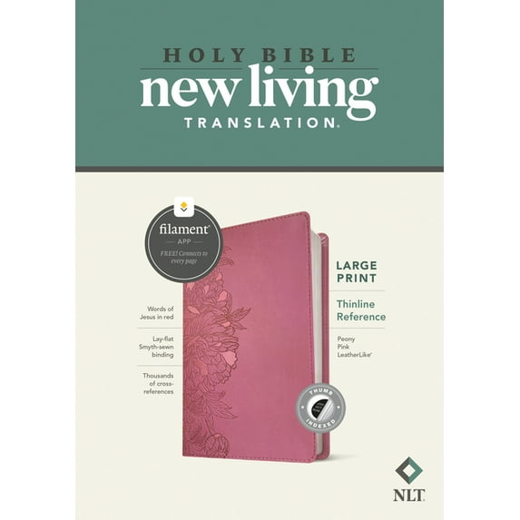 NLT Large Print Thinline Reference Bible, Filament Enabled (Leatherlike, Peony Pink, Indexed, Red Letter), (Hardcover)