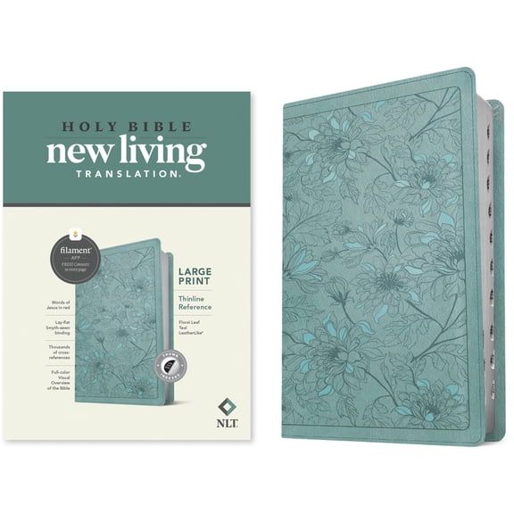NLT Large Print Thinline Reference Bible, Filament Enabled Edition (Red Letter, Leatherlike, Floral/Teal, Indexed), (Hardcover)