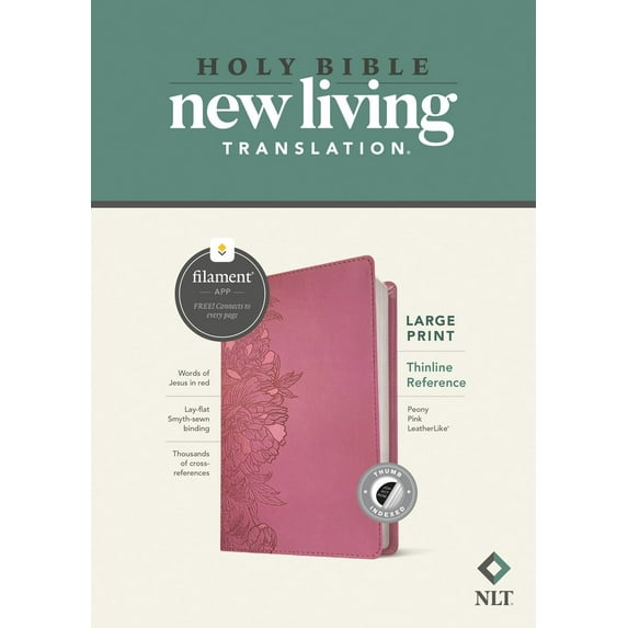 NLT Large Print Thinline Reference Bible/Filament Enabled-Peony Pink LeatherLike Indexed