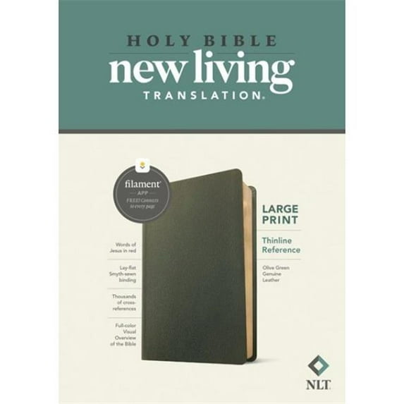 NLT Large Print Thinline Reference Filament Enabled Edition Bible, Olive Green Genuine Leather