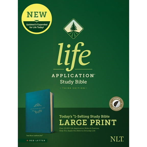 NLT Life Application Study Bible/Large Print (Third Edition) (RL)-Teal Blue LeatherLike Indexed