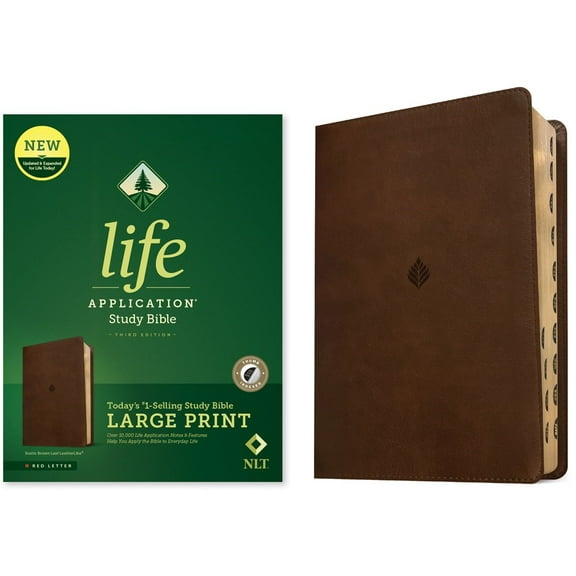 NLT Life Application Study Bible/Large Print (Third Edition)-Rustic Brown Leaf Leatherlike Indexed