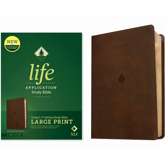 NLT Life Application Study Bible, Third Edition, Large Print (Leatherlike, Rustic Brown Leaf, Red Letter), (Hardcover)