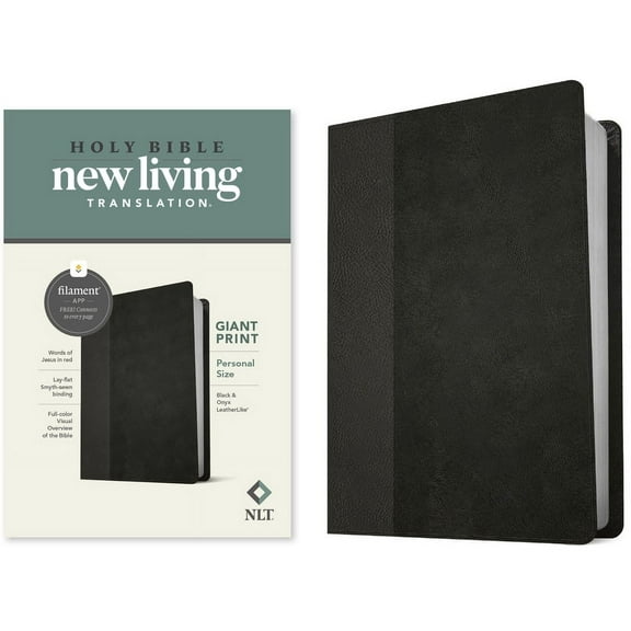 NLT Personal Size Giant Print Bible, Filament Enabled (LeatherLike, Black/Onyx, Red Letter)