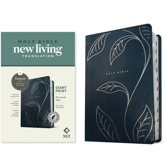 NLT Personal Size Giant Print Bible, Filament Enabled (Leatherlike, Navy Vines, Indexed, Red Letter), (Hardcover)