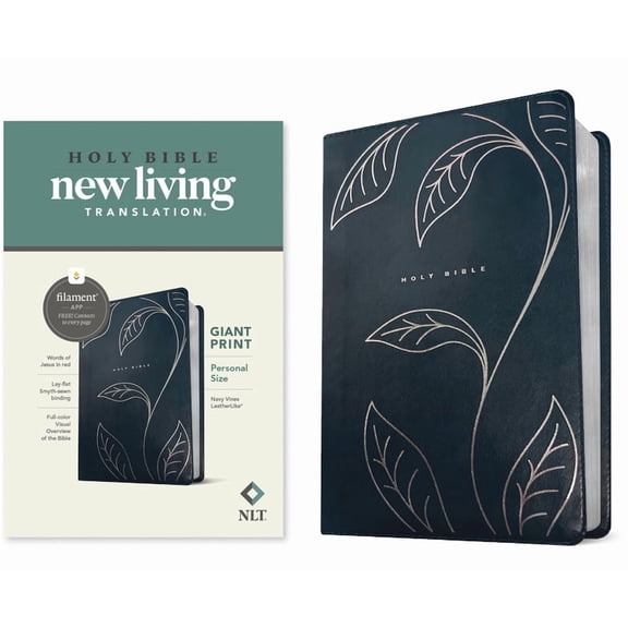 NLT Personal Size Giant Print Bible, Filament Enabled (Leatherlike, Navy Vines, Red Letter), (Hardcover)