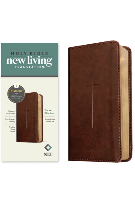 NLT Pocket Thinline Bible, Filament Enabled (Leatherlike, Brown Cross, Red Letter), (Hardcover)