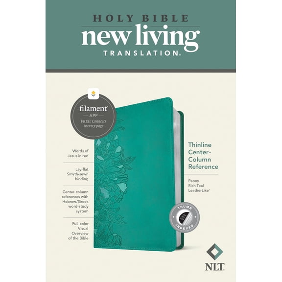 NLT Thinline Center-Column Reference Bible Filament-Enabled-Peony Rich Teal LeatherLike Indexed