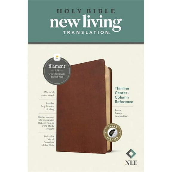 Tyndale House Publishers 292535 NLT Thinline Center-Column Reference Filament-Enabled-Rustic Brown Leather Like Bible