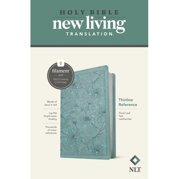 NLT Thinline Reference Bible/Filament Enabled-Teal Floral Leaf LeatherLike
