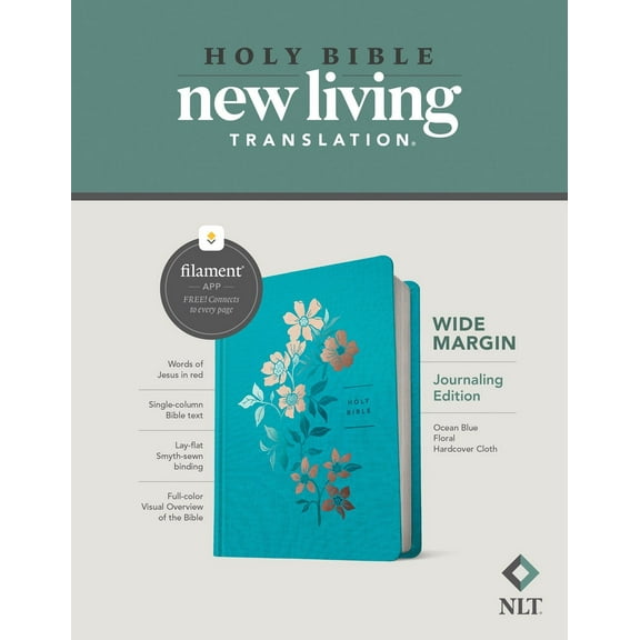 NLT Wide Margin Bible/Filament Enabled Edition-Ocean Blue Floral Hardcover