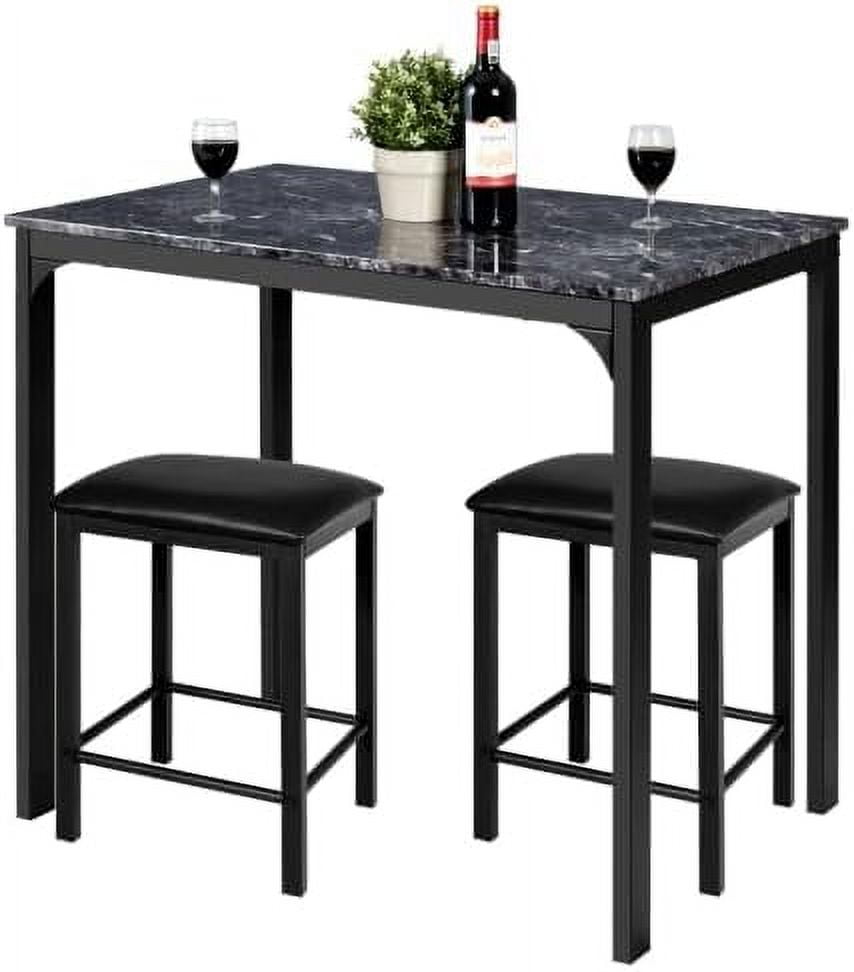 NLTBONNIE Dining Table Set for 2 w/Faux Mable Tabletop and PU Leather