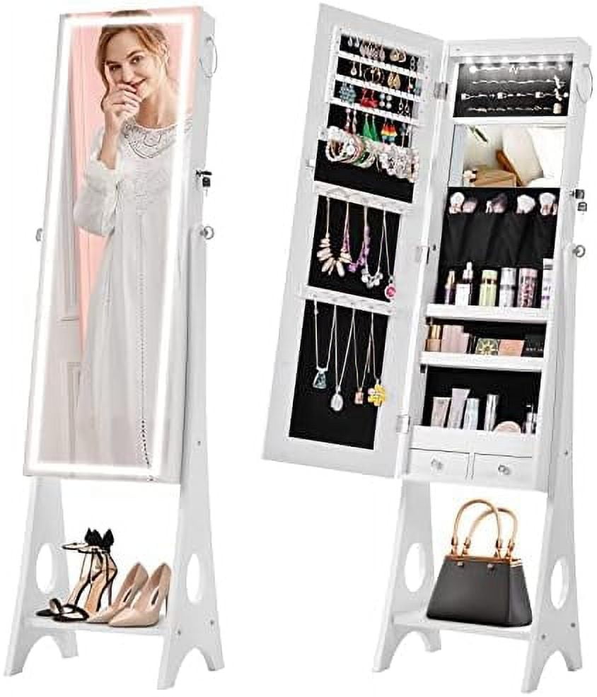 NLTBONNIE Jewelry Armoire 65" H Full Length Mirror ° Swivel Shelves