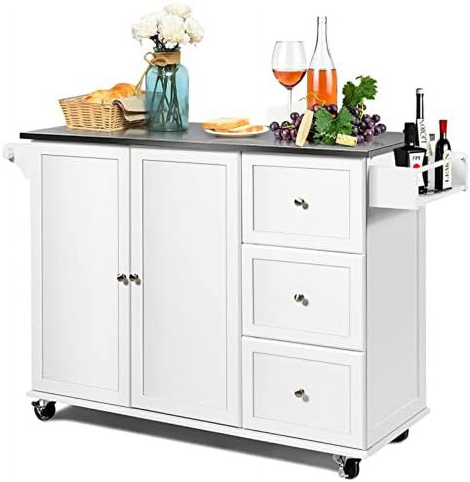 NLTBONNIE Kitchen Island on Wheels with Stainless Steel Top Rolling
