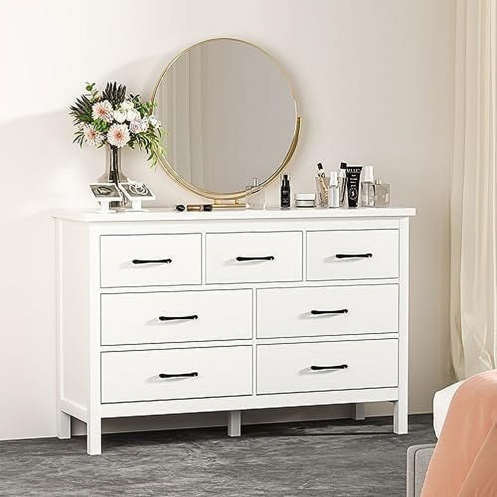 NLTBONNIE Modern White Dresser 7 Drawer Dresser for Bedroom Wood with