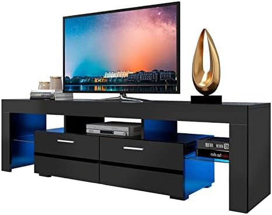 NLTBONNIE White TV Stand with Light Entertainment Center with