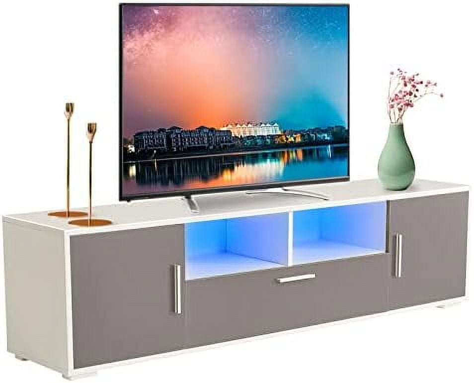 NLTBONNIE White TV Stand with Light Entertainment Center with