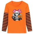 thumbnail image 1 of NLVRBC Girls Halloween Shirts Kids Glow in the Dark Skeleton Graphic Tees Raglan Pumpkin T-Shirt Size 3T, 1 of 7