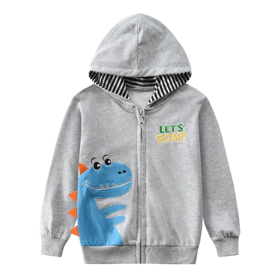 NLVRBC Little Boys Embroid Dinosaur Hoodies Kids Light Weight Hooded Jacket 7T