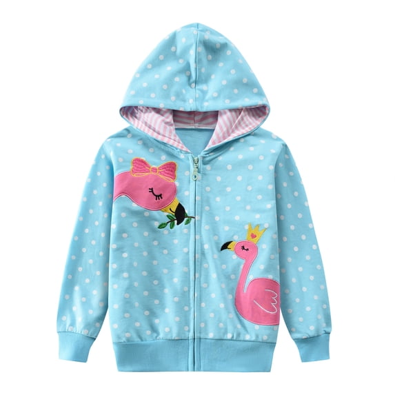 NLVRBC Little Girls Zip Up Flamingo Hoodies Kids Hooded Jacket Light Fall Outwear 7T