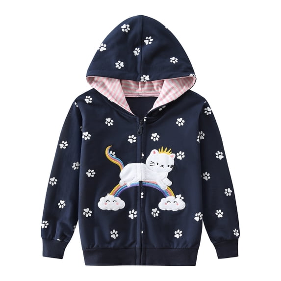 NLVRBC Toddler Girls Zip Up Cat Hoodies Kids Hooded Jacket Light Fall Outwear 2T