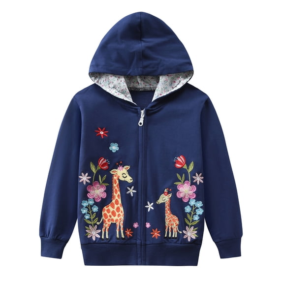 NLVRBC Toddler Girls zipper Giraffe Hoodies Kids embroidered hooded jacket 4T