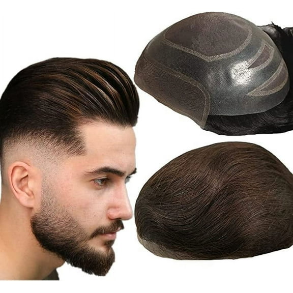 NLW Dark brown human hair Toupee for men human hair pieces for men European human hair replacement system for men 10x8" human hair toupee men hair piece for white men