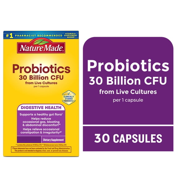 Nature Made Probiotic Capsules 30 Billion CFU From Live Cultures for Digestive Health, 30 Count