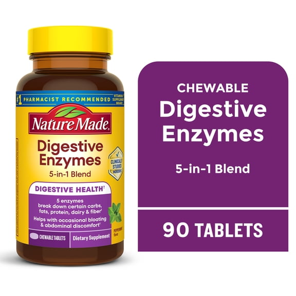Nature Made Digestive Enzymes Chewable Tablets, Digestive Health Support, 90 Count