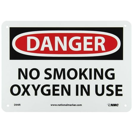 NMC D99R DANGER - NO SMOKING OXYGEN IN USE Sign - 8 in. x 12 in., Red/Black Text on White, Danger Sign