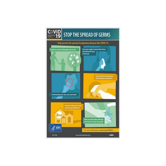 NMC - Poster - stop the spread of germs - rectangular - 17.99 in x 12.01 in - unrippable vinyl