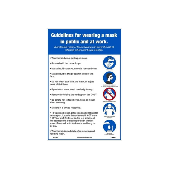 NMC - Safety poster - guidelines for wearing a mask in public and at work - rectangular - 17.99 in x 12.01 in - wall mountable - vinyl - multicolor