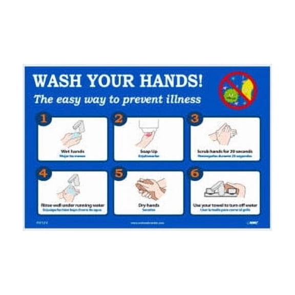 NMC - Safety poster - wash your hands! - rectangular - 17.99 in x 12.01 in - wall mountable - unrippable vinyl