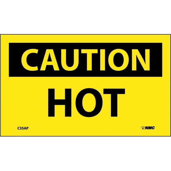 NMC Signs C35Ap, Caution Hot Label, 3 X 5, Pressure Sensitive Vinyl .0045