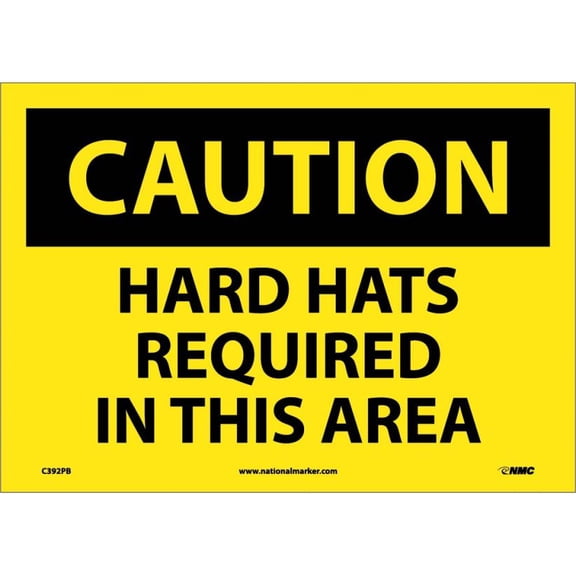 NMC Signs C392Pb, Caution Hard Hats Required In This Area Sign, 10 X 14, Pressure Sensitive Vinyl .0045