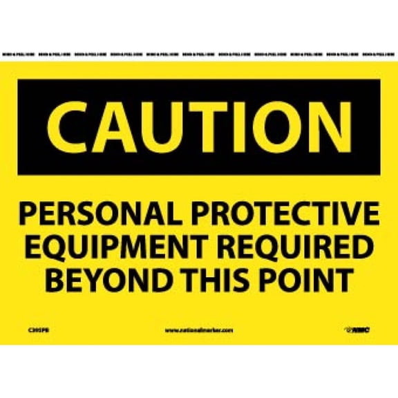 NMC Signs C395Pb, Caution Ppe Safety Sign, 10 X 14, Pressure Sensitive Vinyl .0045