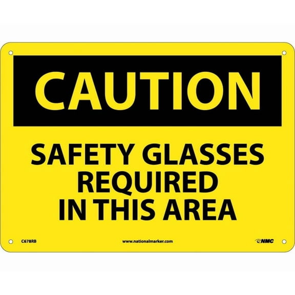 NMC Signs C678Rb, Caution Safety Glasses Required In This Area Sign, 10 X 14, Rigid Plastic .050