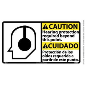 NMC Signs Cba2P, Caution Hearing Protection Required Sign - Bilingual, 10 X 18, Pressure Sensitive Vinyl .0045