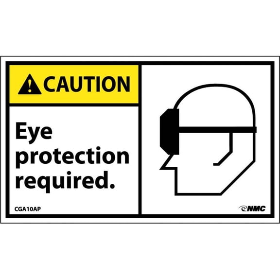 NMC Signs Cga10Ap, Caution Eye Protection Required Label, 3 X 5, Pressure Sensitive Vinyl .0045