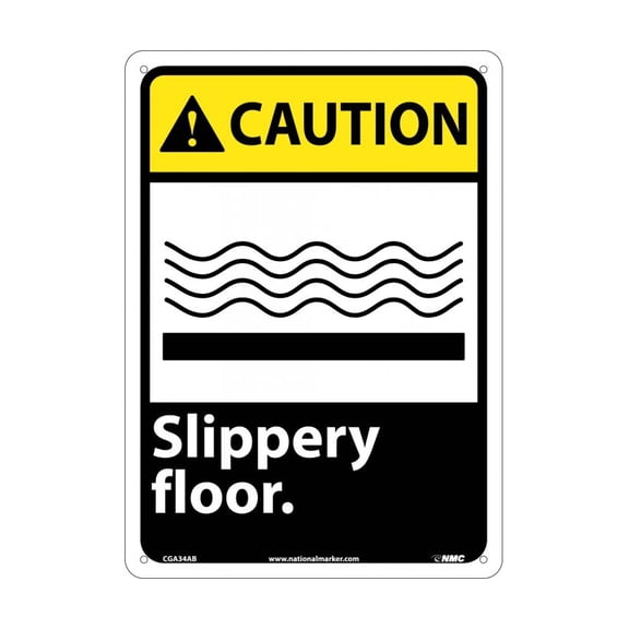NMC Signs Cga34Ab, Caution Slippery Floor Sign, 14 X 10, Aluminum .040
