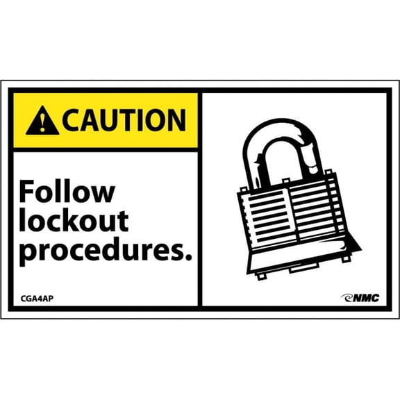 NMC Signs Cga4Ap, Caution Follow Lockout Procedures Label, 3 X 5, Pressure Sensitive Vinyl .0045