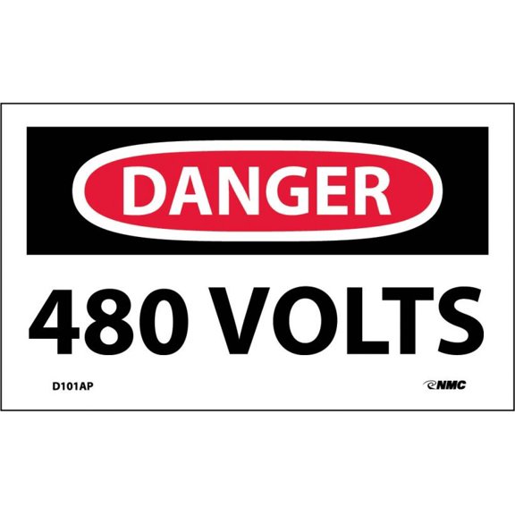 NMC Signs D101Ap, Danger 480 Volts Label, 3 X 5, Pressure Sensitive Vinyl .0045