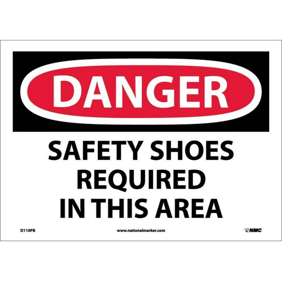 NMC Signs D110Pb, Danger Safety Shoes Required In This Area Sign, 10 X 14, Pressure Sensitive Vinyl .0045