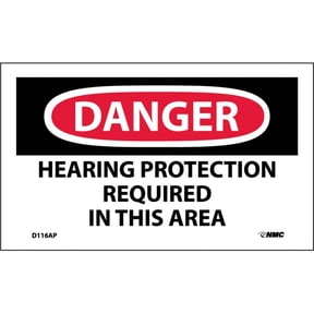 NMC Signs D116Ap, Danger Hearing Protection Required In This Area Label, 3 X 5, Pressure Sensitive Vinyl .0045