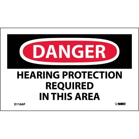 NMC Signs D116Ap, Danger Hearing Protection Required In This Area Label, 3 X 5, Pressure Sensitive Vinyl .0045