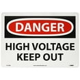 thumbnail image 1 of NMC D139RB OSHA Sign, Legend "DANGER - HIGH VOLTAGE KEEP OUT", 14" Length x 10" Height, Rigid Plastic, Black/Red on White, 1 of 3