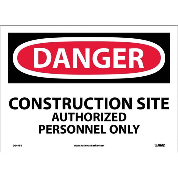 NMC Signs D247Pb, Danger Construction Site Sign, 10 X 14, Pressure Sensitive Vinyl .0045