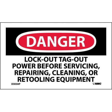 NMC Signs D303Ap, Danger Lock-Out Tag-Out Power Before Use Label, 3 X 5, Pressure Sensitive Vinyl .0045