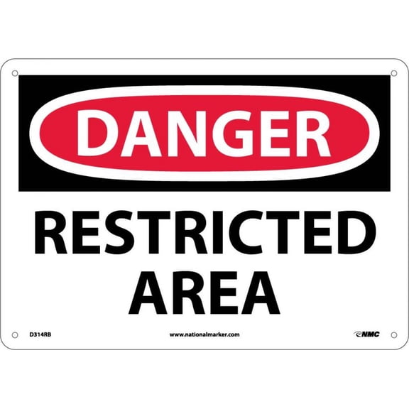 NMC Signs D314Rb, Danger Restricted Area Sign, 10 X 14, Rigid Plastic .050