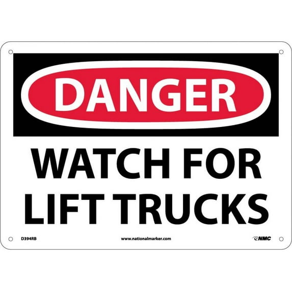 NMC Signs D394Rb, Danger Watch For Lift Trucks Sign, 10 X 14, Rigid Plastic .050